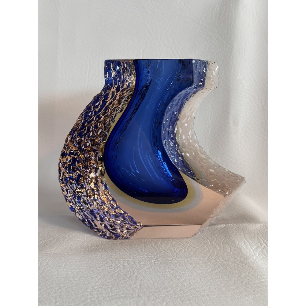 Murano Sommerso ALESSANDRO MANDRUZZATO Italian Glass Vase MCM Blue